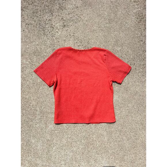 Paper Crane Blouse Women Sz Medium Ribbed Round Neck Smocked Short Sleeve Shirt - Picture 4 of 4